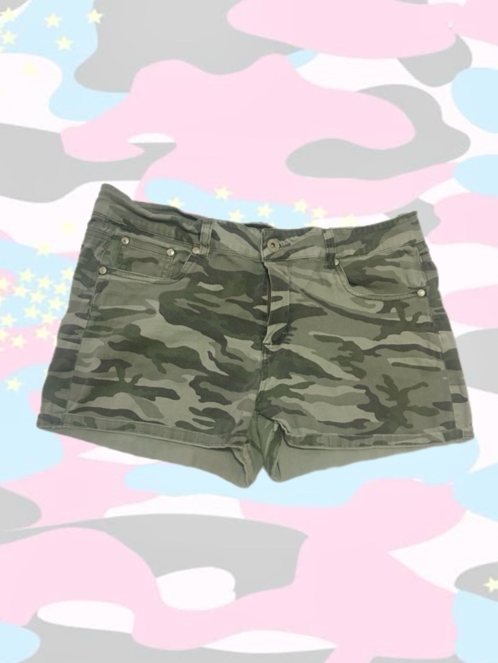 Y2K Cotton Camo Print Women’s Jean Denim Shorts Olive Camouflage army